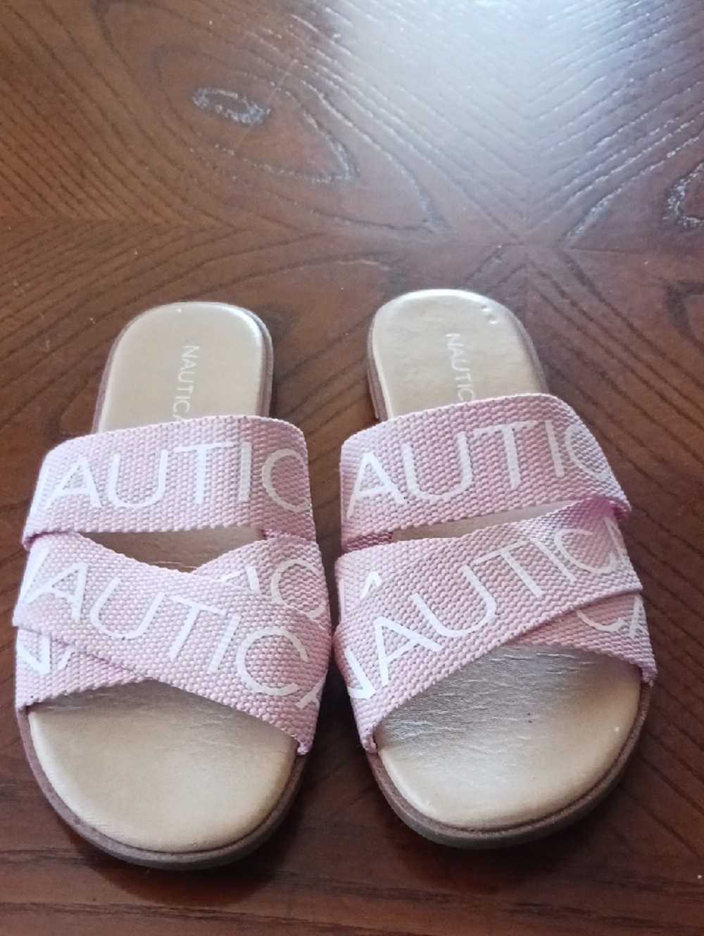 Nautica Blush Pink Logo Cross-Strap Slide Sandals